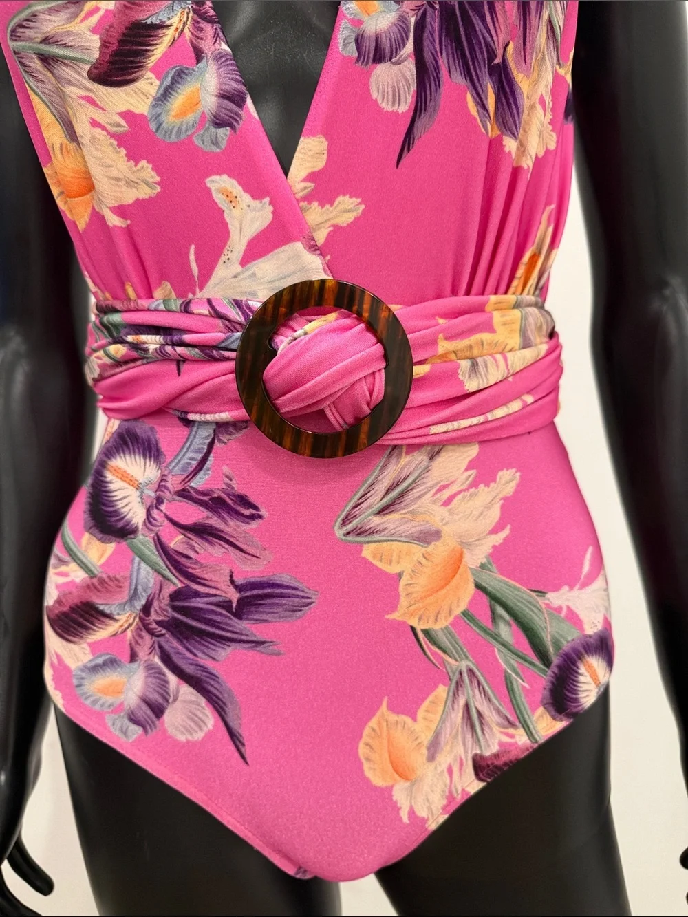 PatBO Iris Print Swimsuit & Matching Kimono Set Pink Resort Beachwear S NWT